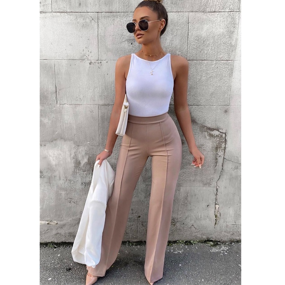 High Waisted Flare Pants - Taupe